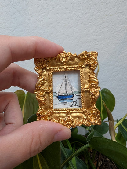 Mini Sailboat Painting - Original Watercolor Art by Lora Cavallin