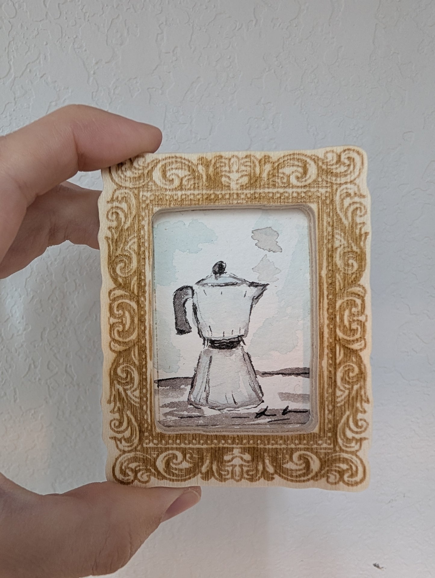 Mini Moka Coffee Pot Painting - Original Watercolor Art by Lora Cavallin