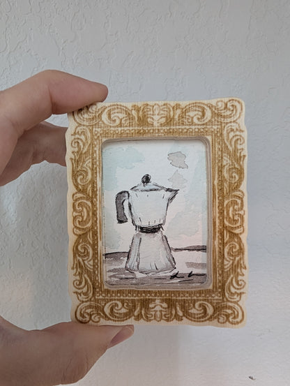 Mini Moka Coffee Pot Painting - Original Watercolor Art by Lora Cavallin