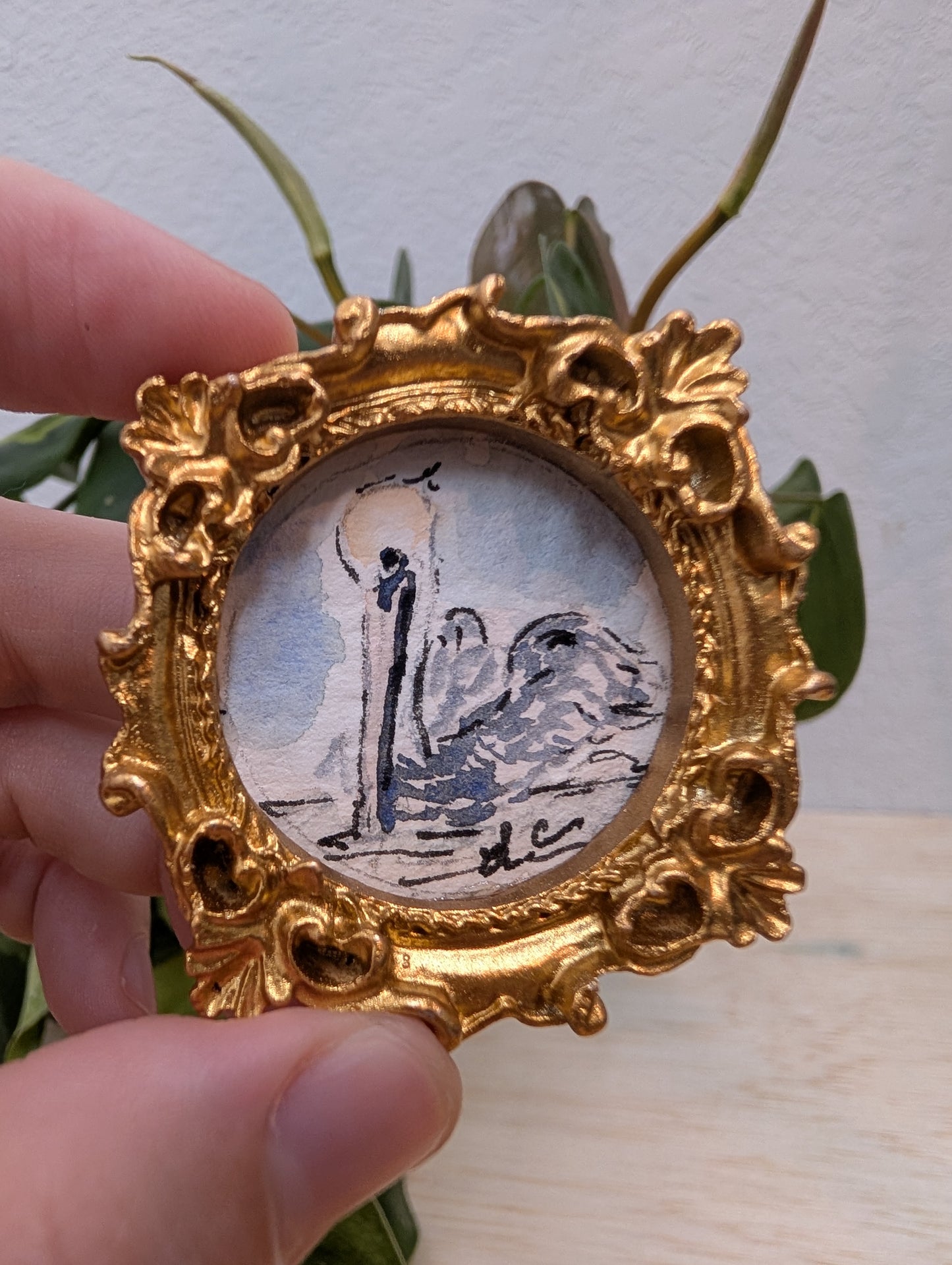 Mini Pelican Painting - Original Watercolor Art by Lora Cavallin
