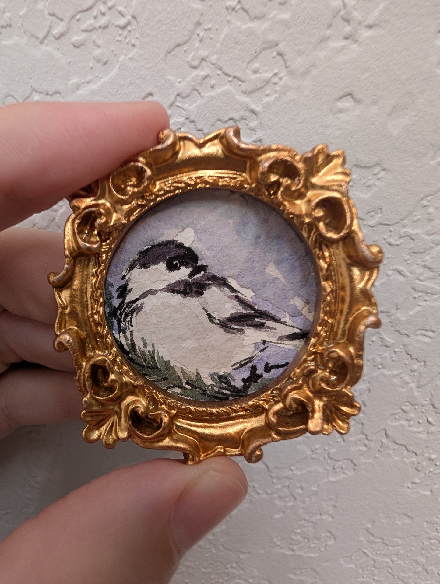 Mini Chickadee Bird Painting - Original Watercolor Art by Lora Cavallin