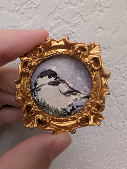 Mini Chickadee Bird Painting - Original Watercolor Art by Lora Cavallin