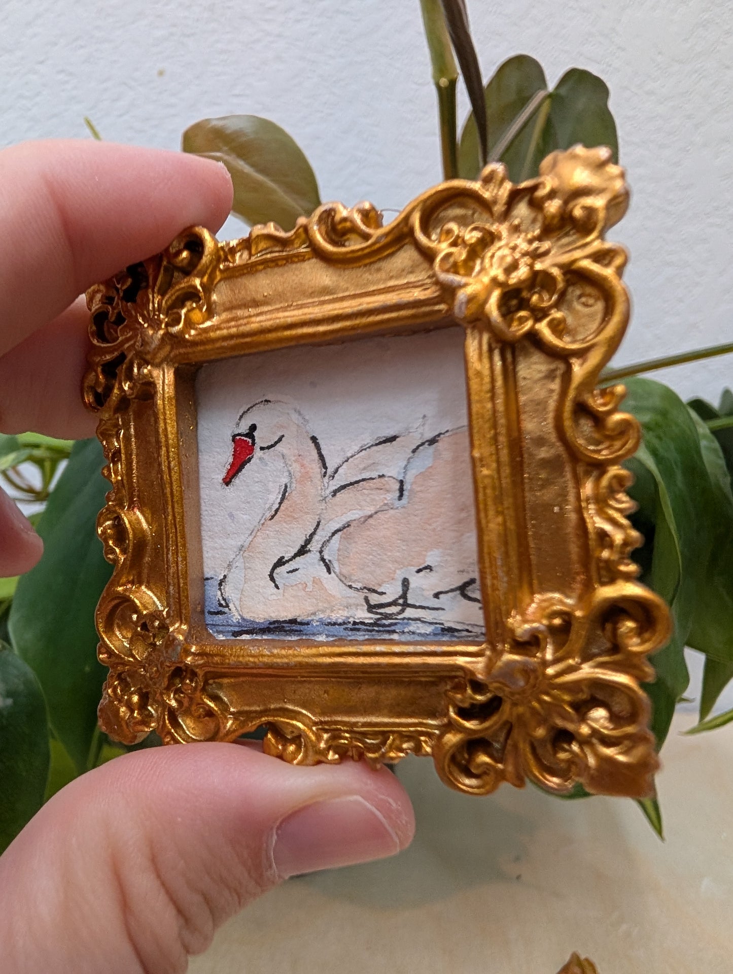 Mini Swan Painting - Original Watercolor Art by Lora Cavallin