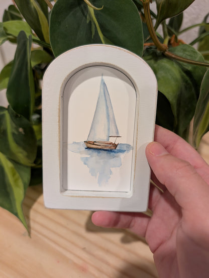 Mini Sailboat Art Print - Wood Arch Frame - Lora Cavallin Art