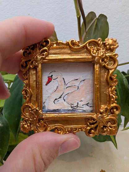 Mini Swan Painting - Original Watercolor Art by Lora Cavallin