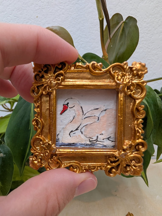 Mini Swan Painting - Original Watercolor Art by Lora Cavallin