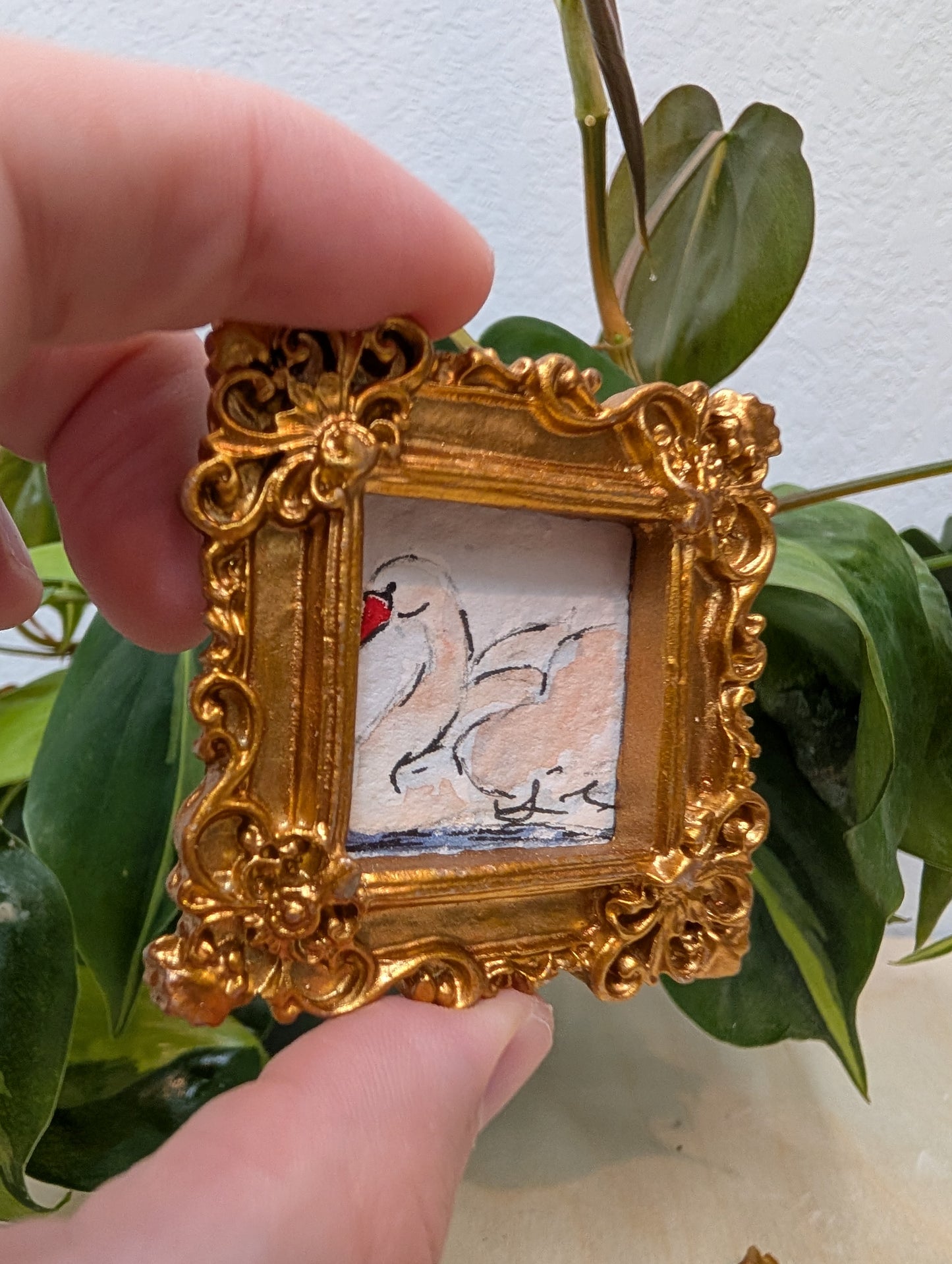 Mini Swan Painting - Original Watercolor Art by Lora Cavallin