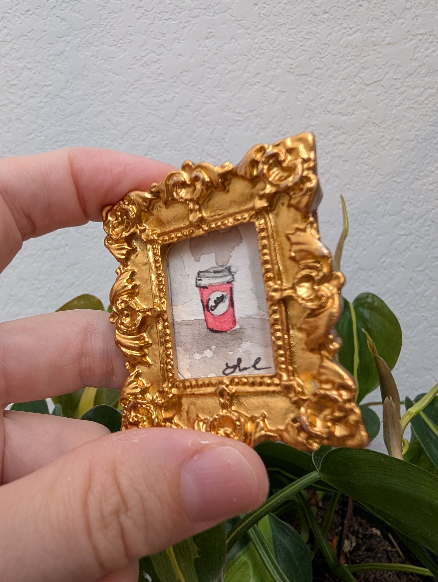 Mini Pink Coffee Cup Painting - Original Watercolor Art by Lora Cavallin