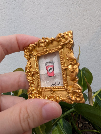 Mini Pink Coffee Cup Painting - Original Watercolor Art by Lora Cavallin
