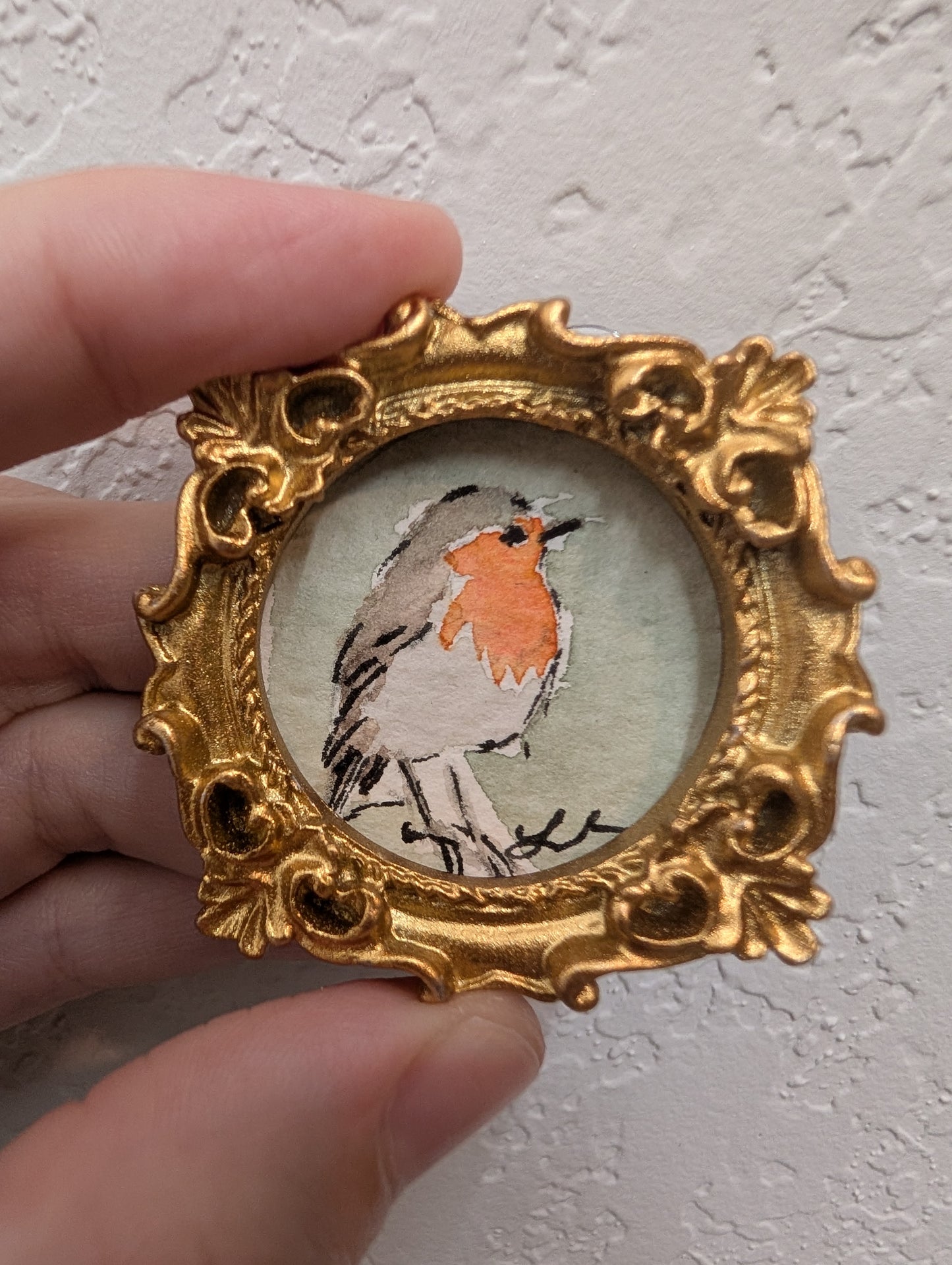 Mini Robin Bird Painting - Original Watercolor Art by Lora Cavallin