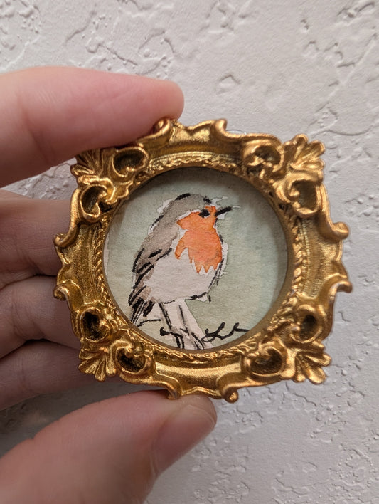 Mini Robin Bird Painting - Original Watercolor Art by Lora Cavallin
