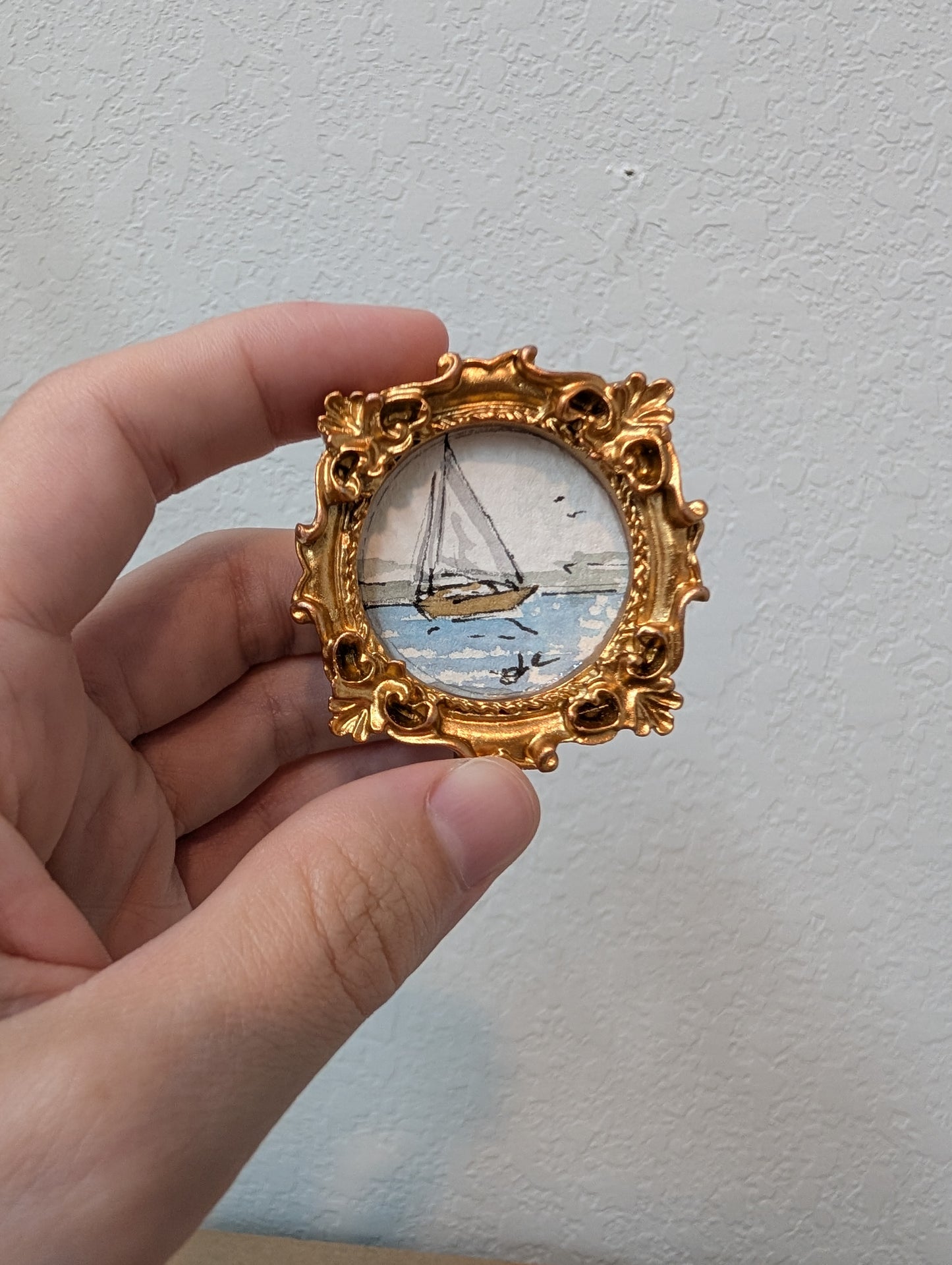 Mini Sailboat Painting - Tiny Original Watercolor Art