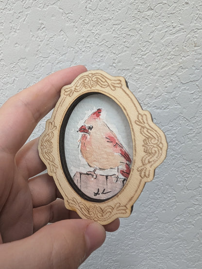 Mini Female Cardinal Bird Painting - Original Watercolor Art by Lora Cavallin