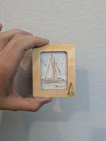 Mini Sailboat Painting - Original Watercolor Art by Lora Cavallin