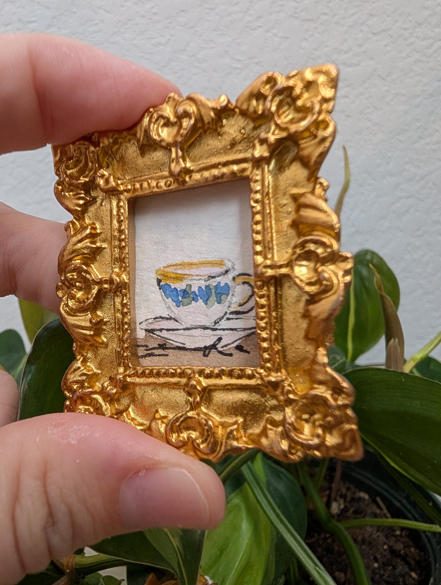 Mini Teacup Painting - Original Watercolor Art by Lora Cavallin