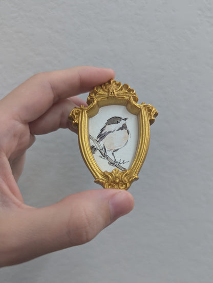 Mini Chickadee Bird Painting - Tiny Original Watercolor Art