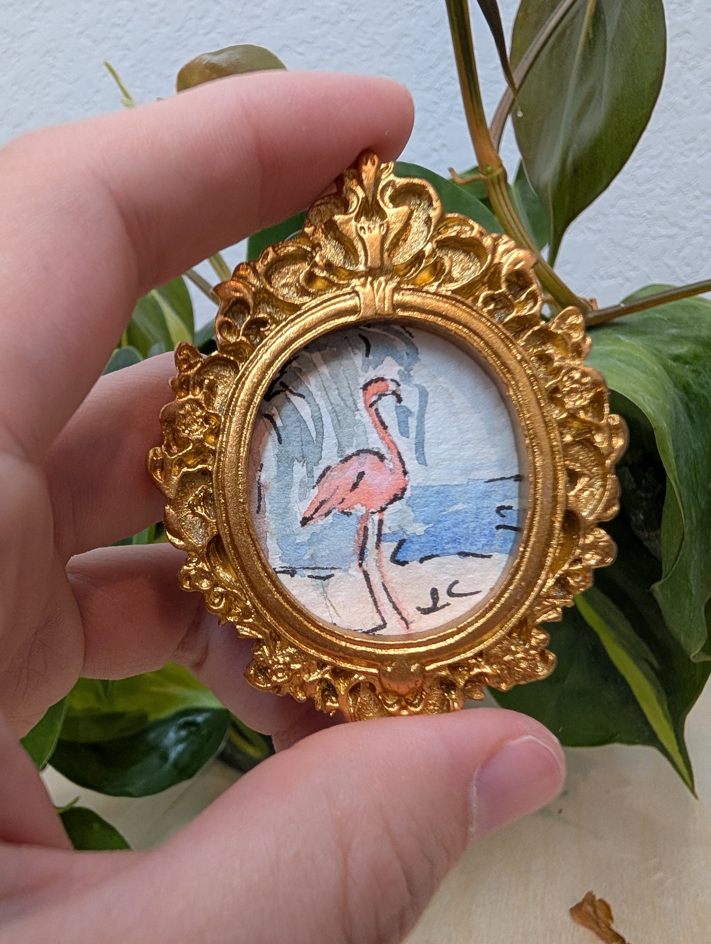 Mini Flamingo Painting - Original Watercolor Art by Lora Cavallin