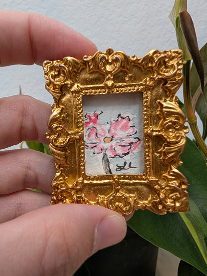 Mini Pink Flower Painting - Original Watercolor Art by Lora Cavallin