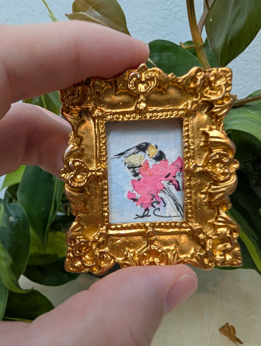 Mini Bee on Flower Painting - Original Watercolor Art by Lora Cavallin