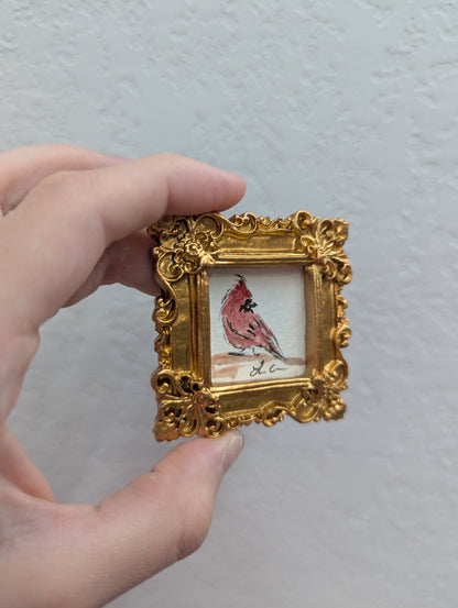Mini Cardinal Bird Painting - Tiny Original Watercolor Art