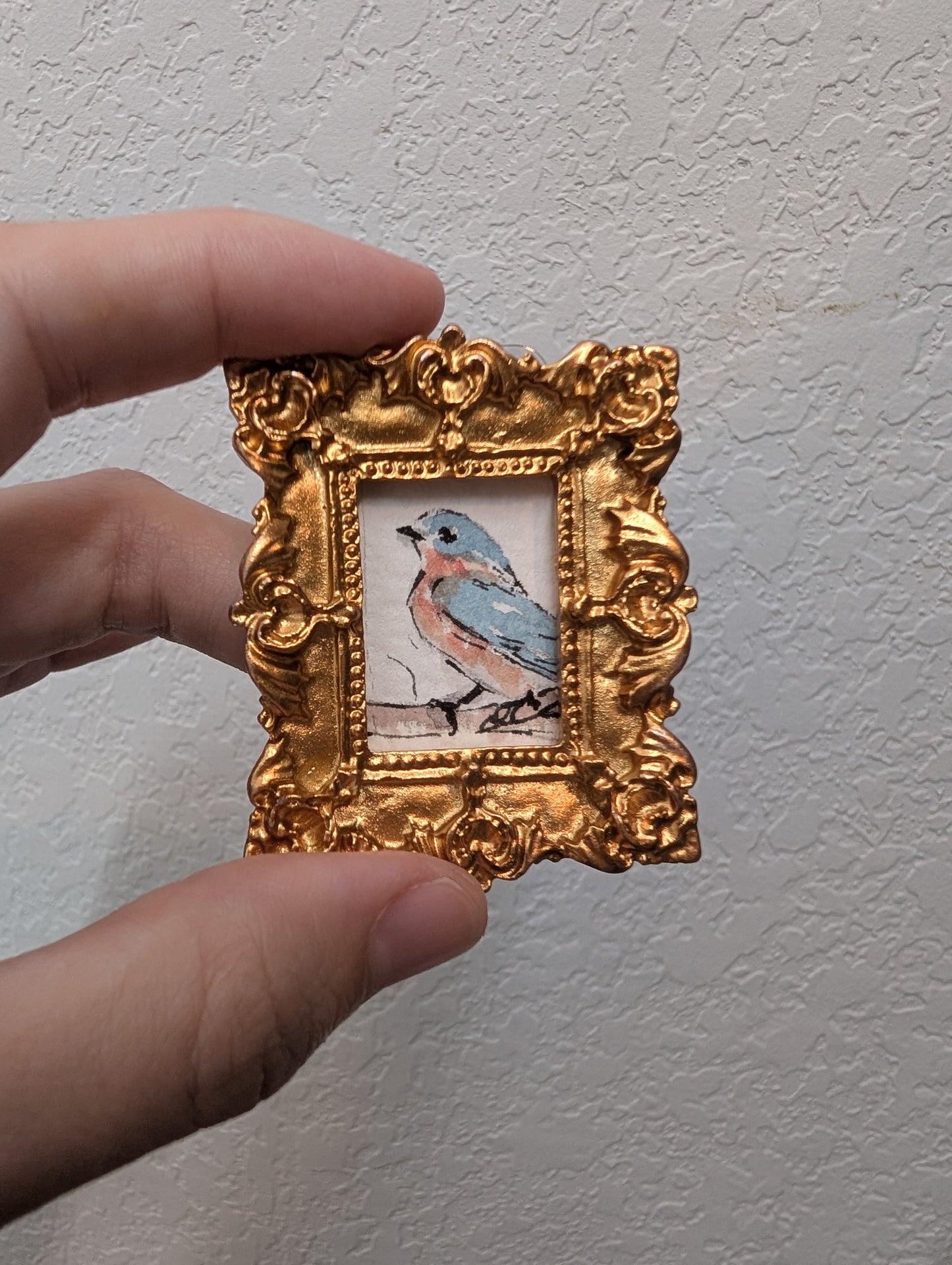 Mini Bluebird Painting - Original Watercolor Art by Lora Cavallin