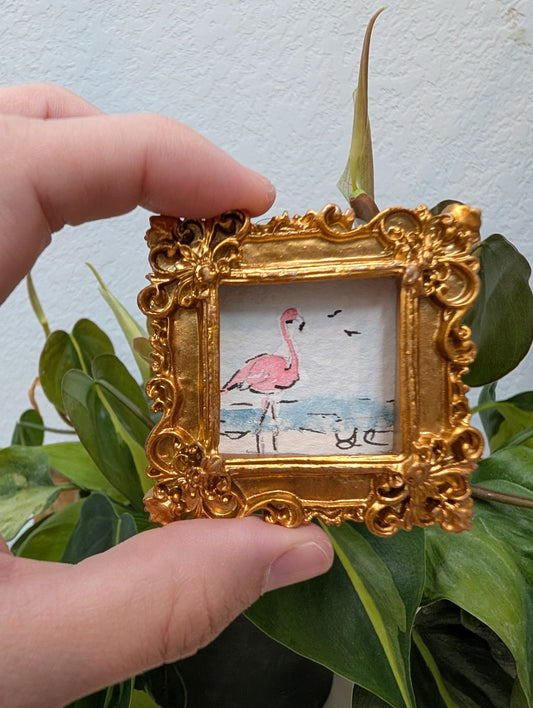 Mini Flamingo Painting - Original Watercolor Art by Lora Cavallin
