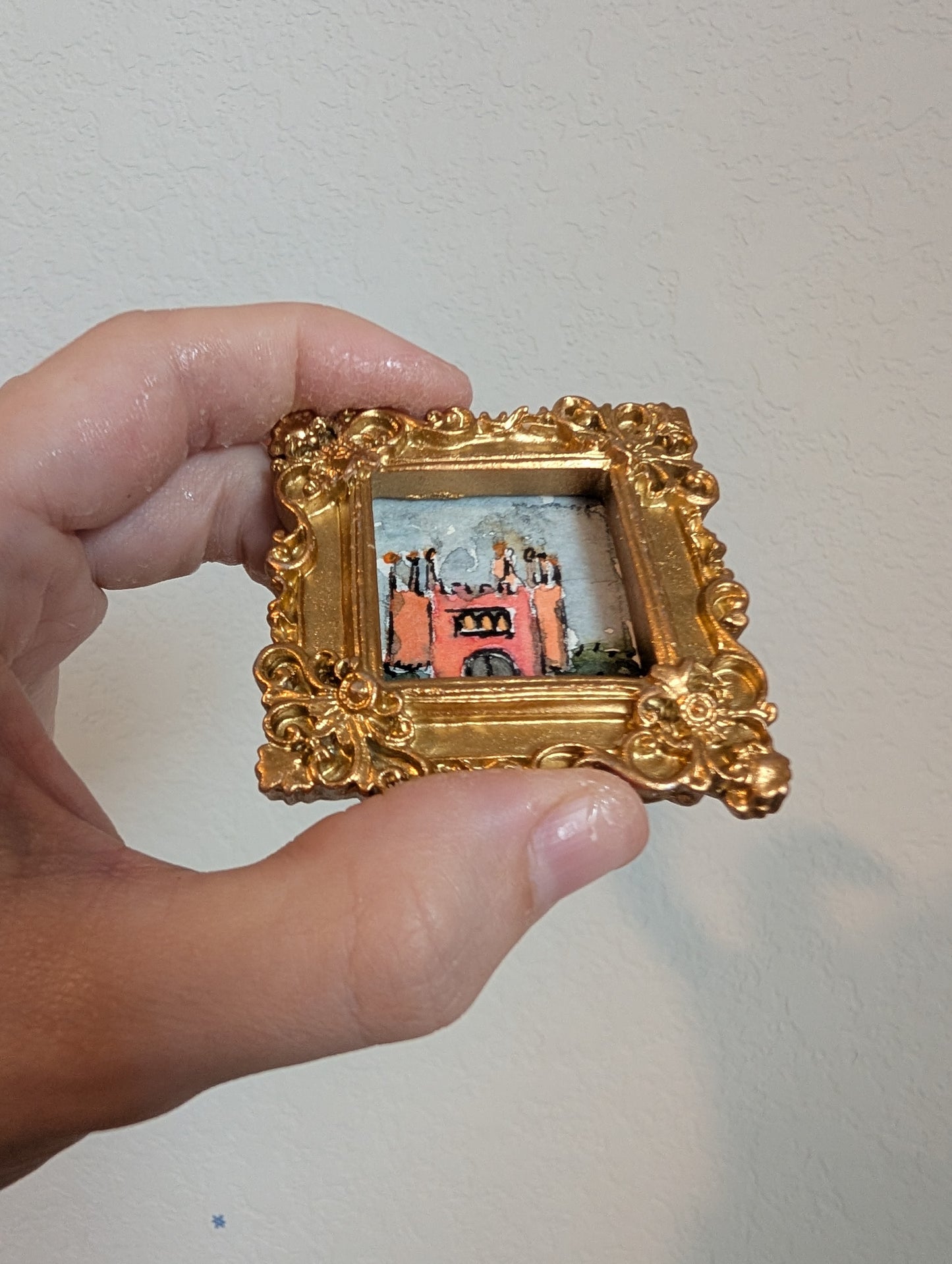 Mini Castle Painting - Original Watercolor Art by Lora Cavallin