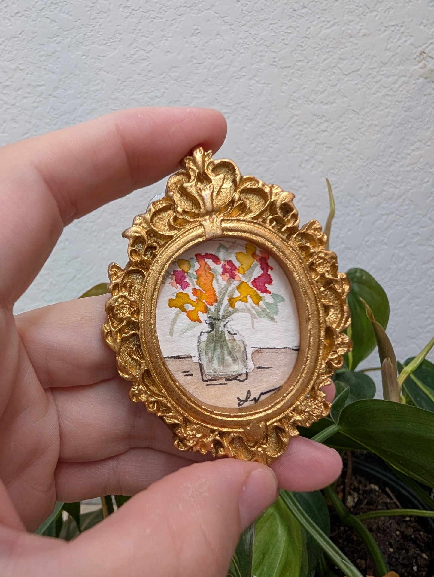 Mini Vase of Flowers Painting - Original Watercolor Art by Lora Cavallin