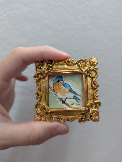Mini Bluebird Painting - Tiny Original Watercolor Art