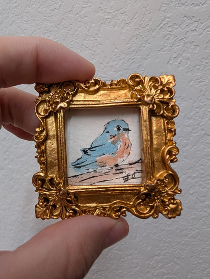 Mini Bluebird Painting - Original Watercolor Art by Lora Cavallin