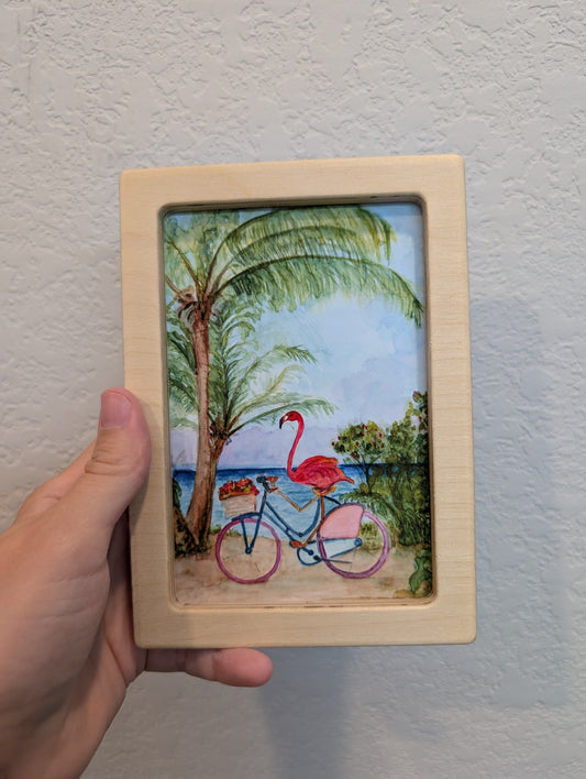 Flamingo on Bike Art Print - Solidframe Art by Lora Cavallin