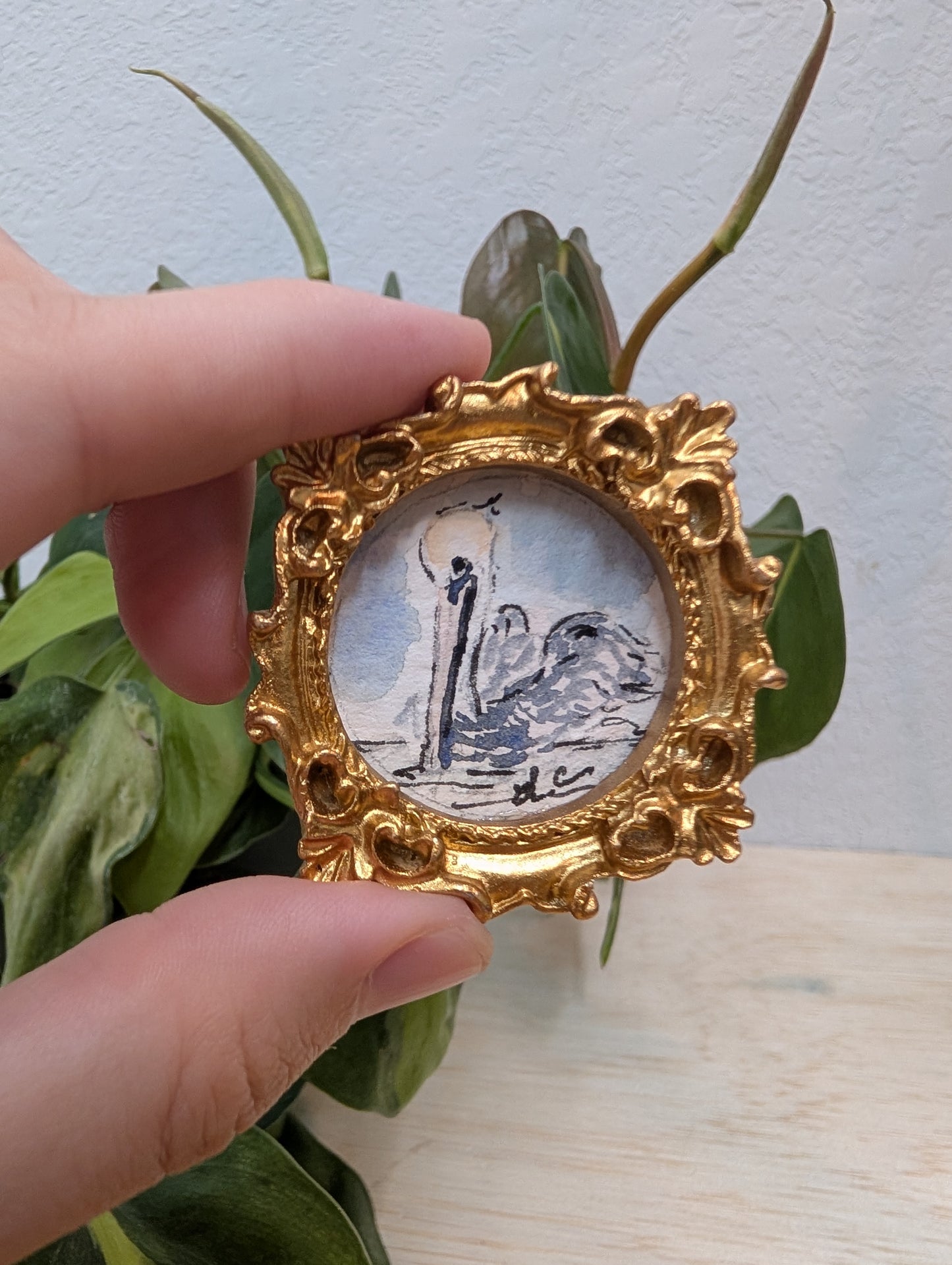 Mini Pelican Painting - Original Watercolor Art by Lora Cavallin