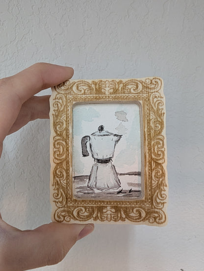 Mini Moka Coffee Pot Painting - Original Watercolor Art by Lora Cavallin
