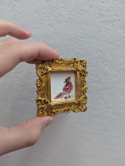 Mini Cardinal Bird Painting - Tiny Original Watercolor Art