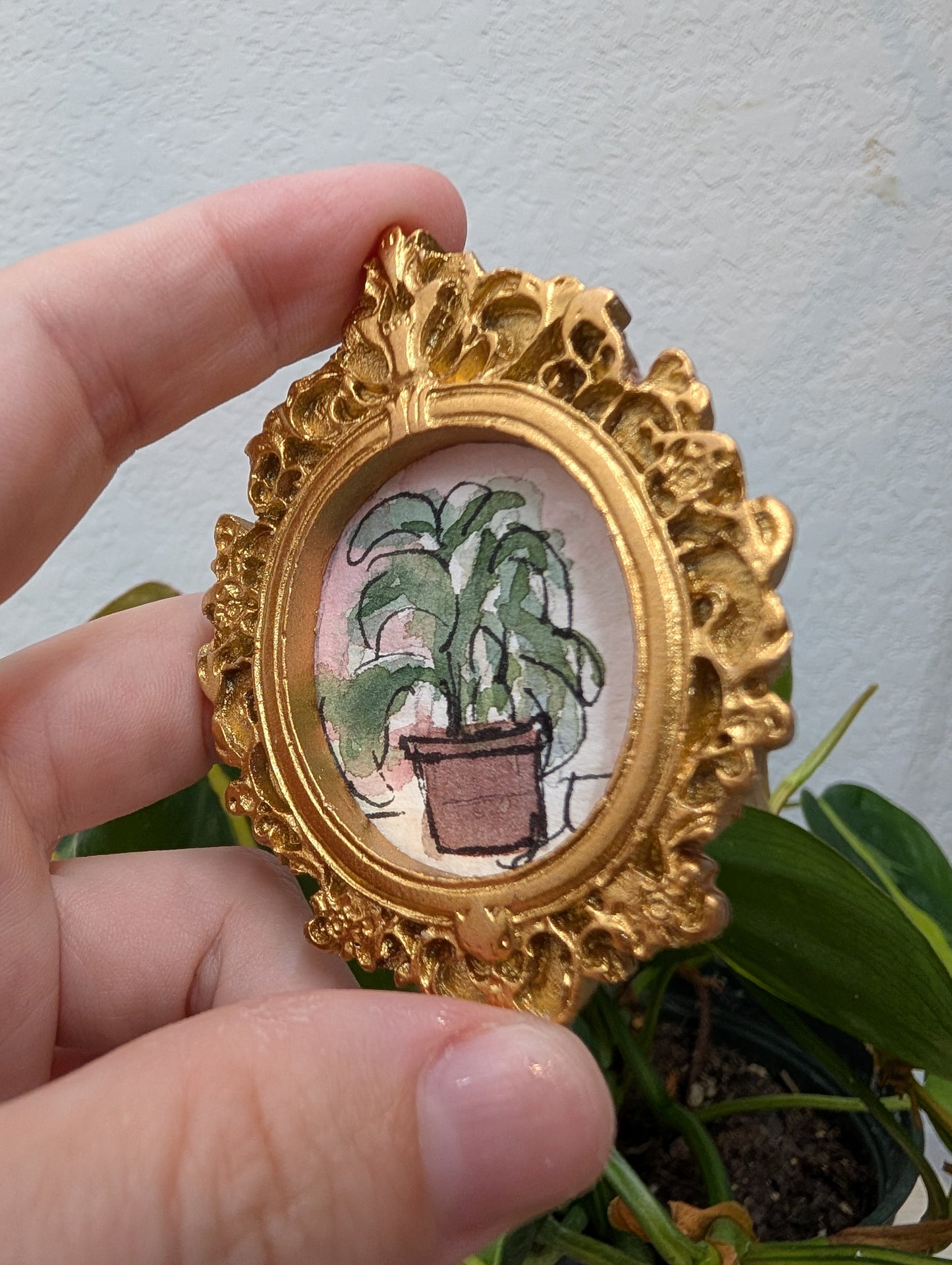Mini Potted Plant Painting - Original Watercolor Art by Lora Cavallin