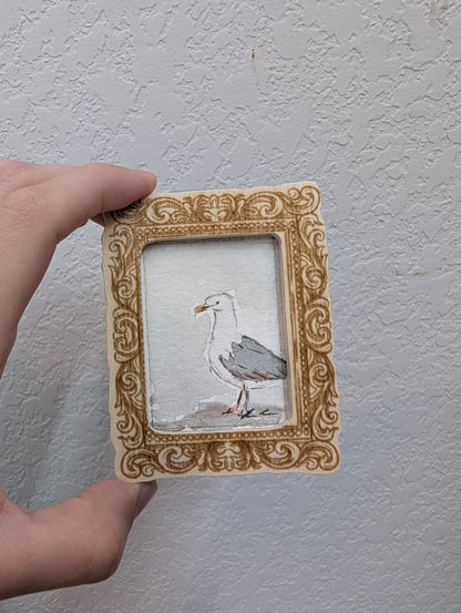 Mini Seagull Painting - Tiny Original Watercolor Art by Lora Cavallin