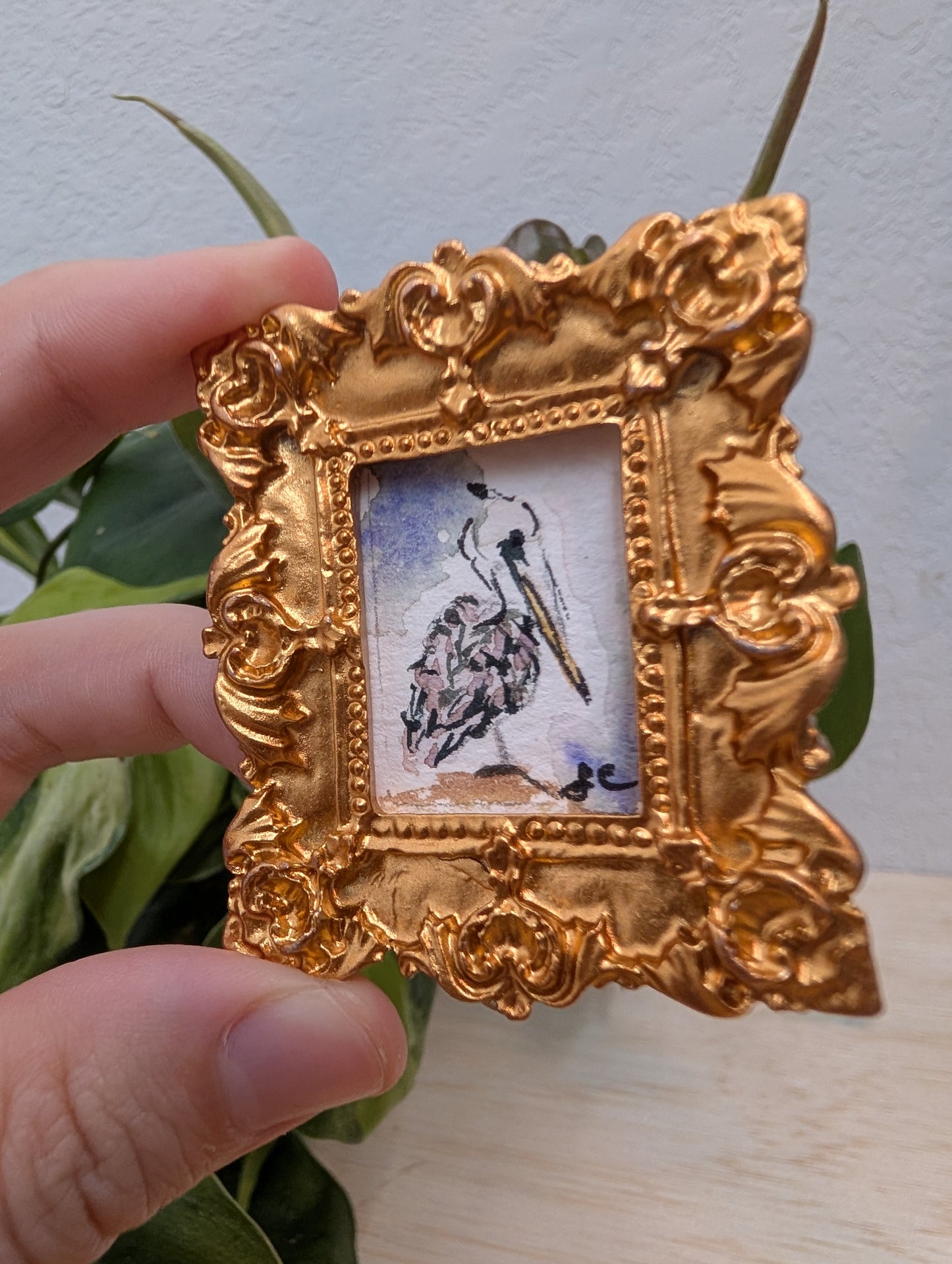 Mini Pelican Painting - Original Watercolor Art by Lora Cavallin