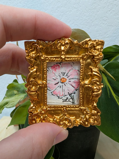 Mini Pink Flower Painting - Original Watercolor Art by Lora Cavallin