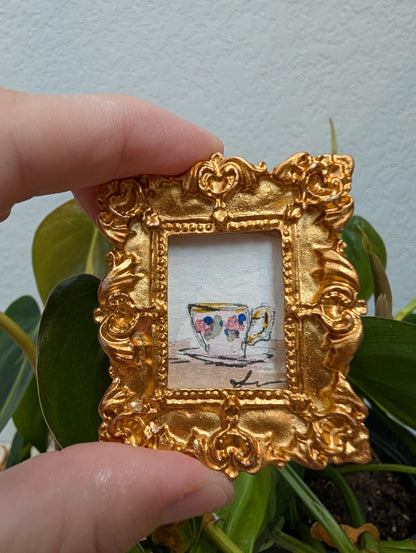 Mini Teacup Painting - Original Watercolor Art by Lora Cavallin