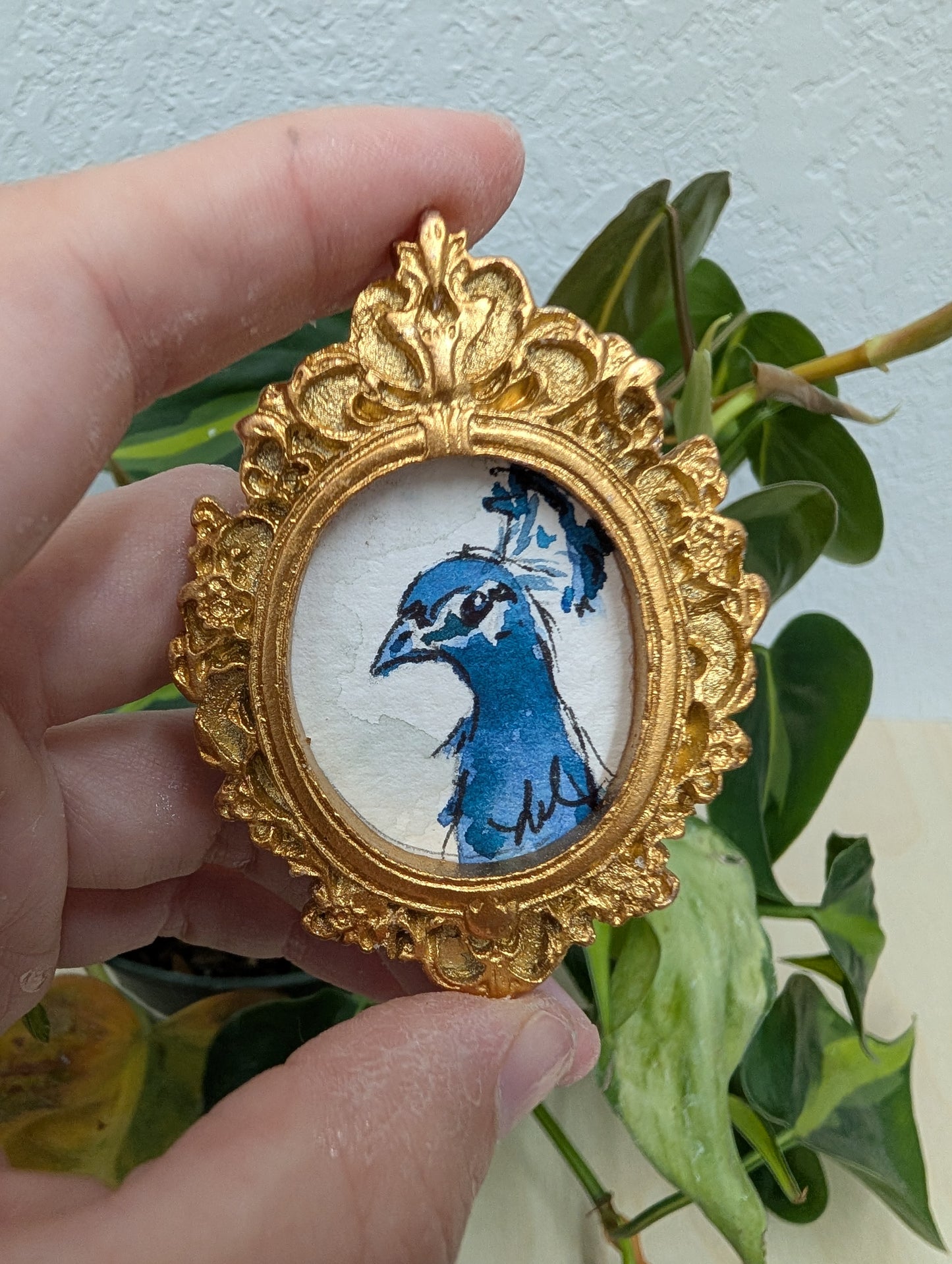 Mini Peacock Painting - Original Watercolor Art by Lora Cavallin