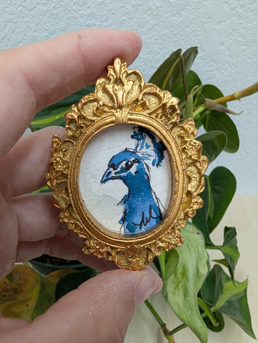 Mini Peacock Painting - Original Watercolor Art by Lora Cavallin