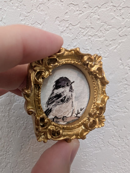 Mini Chickadee Bird Painting - Original Watercolor Art by Lora Cavallin