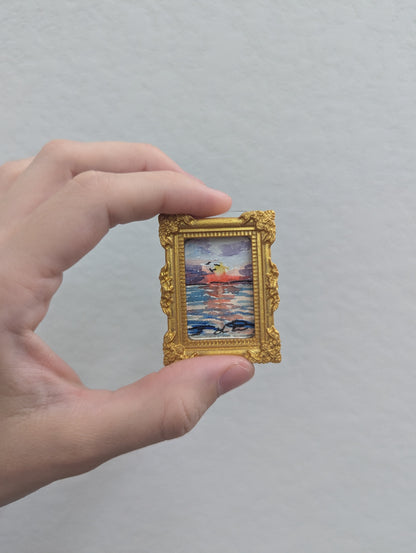 Mini Sunset Beach Painting - Tiny Original Watercolor Art