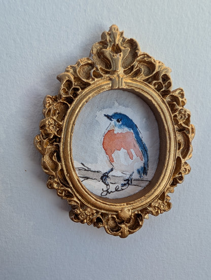 Mini Bluebird Painting - Original Watercolor Art by Lora Cavallin