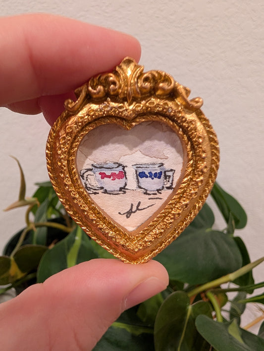 Mini Teacup Painting - Original Watercolor Art by Lora Cavallin
