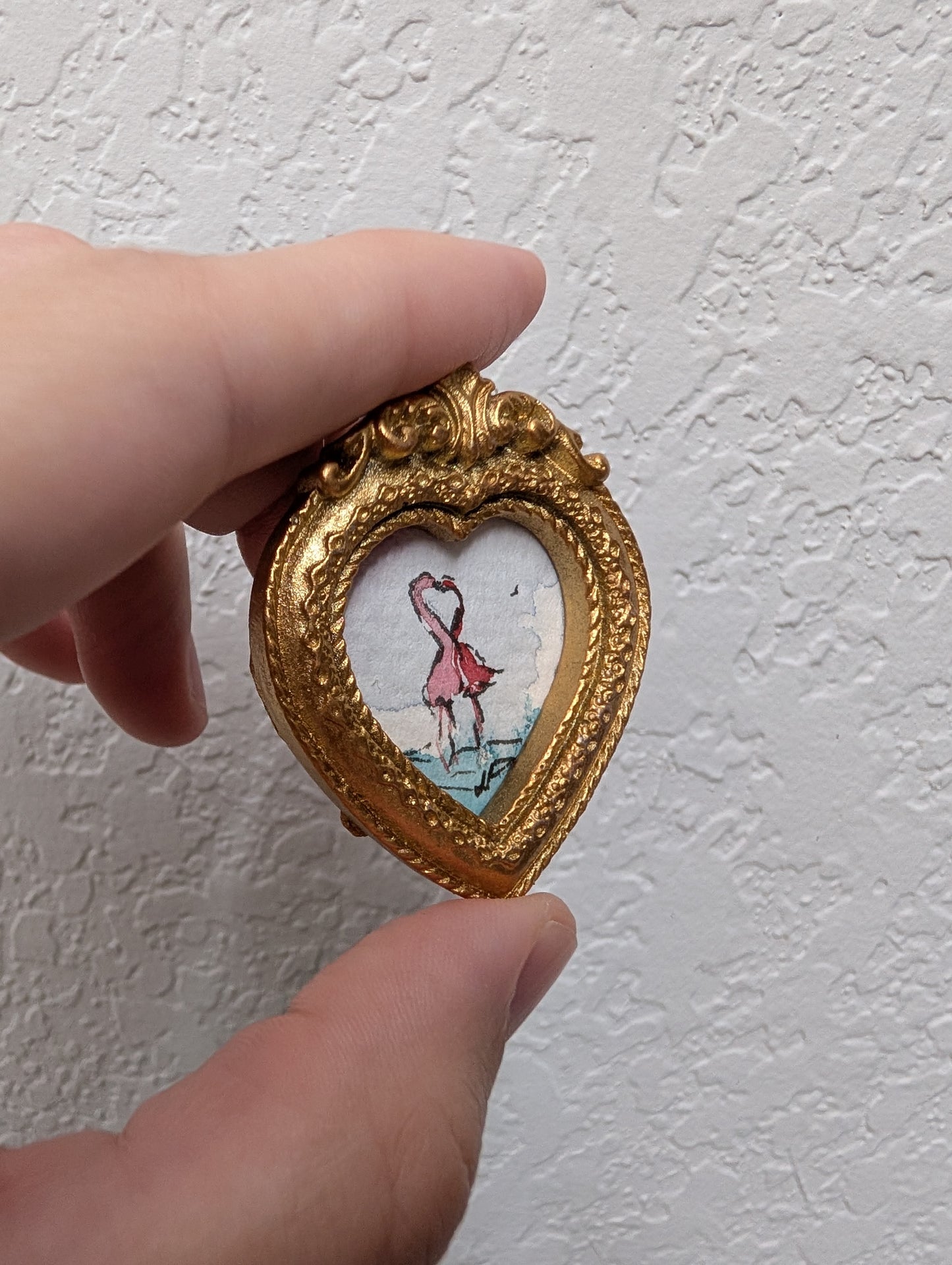 Mini Flamingos in Love Painting - Original Watercolor Art by Lora Cavallin