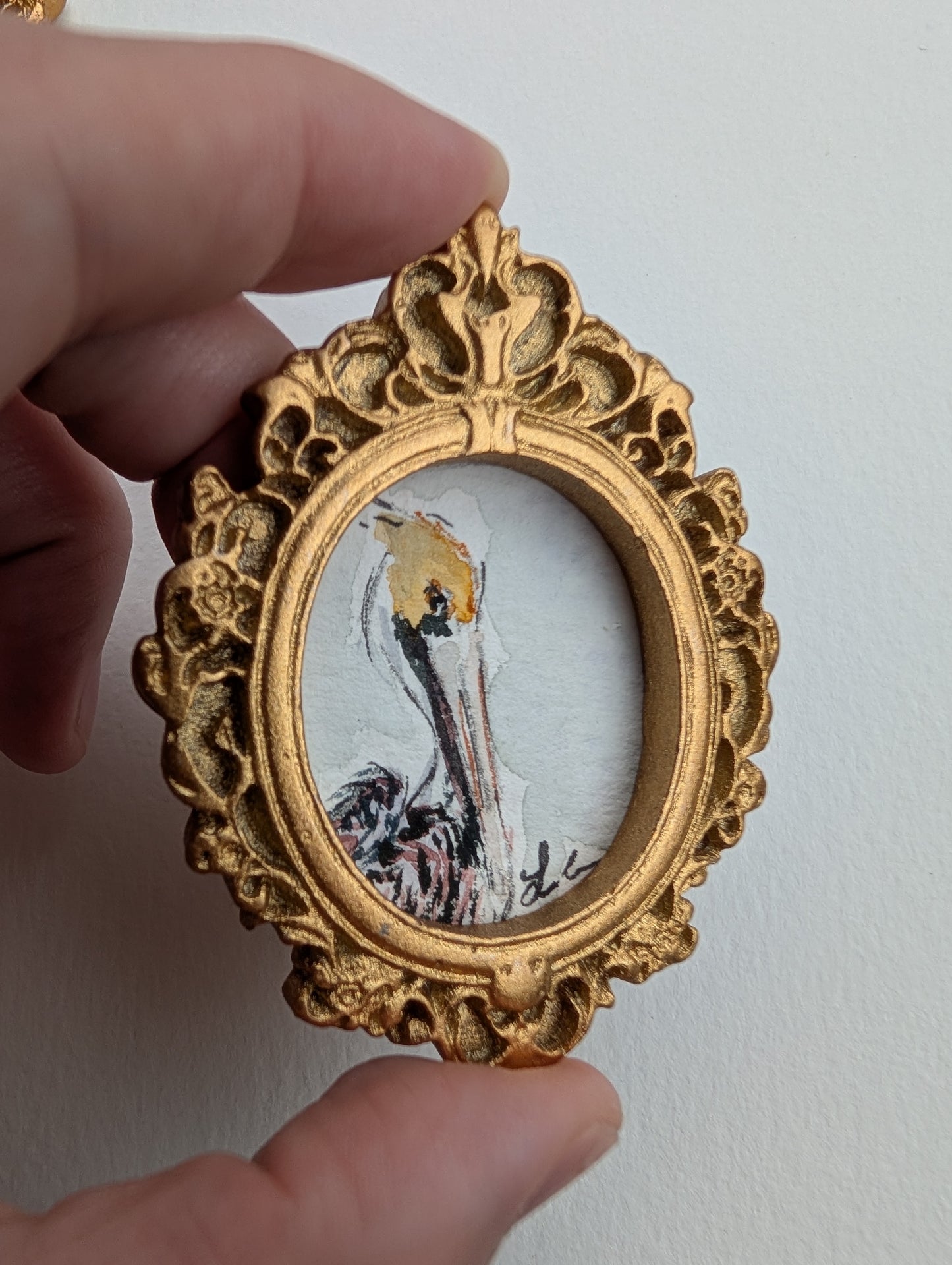 Mini Pelican Painting - Original Watercolor Art by Lora Cavallin