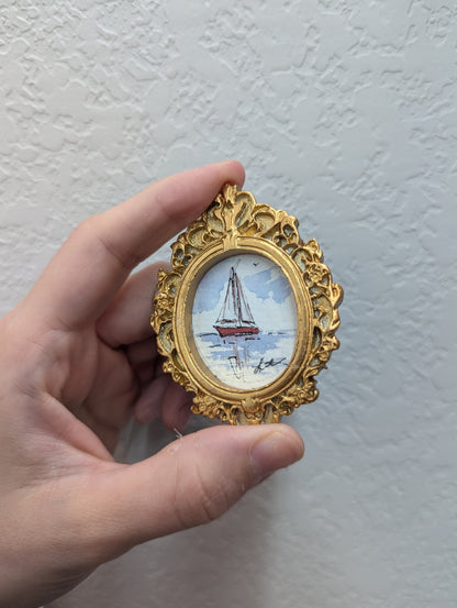 Mini Sailboat Painting - Tiny Original Watercolor Art