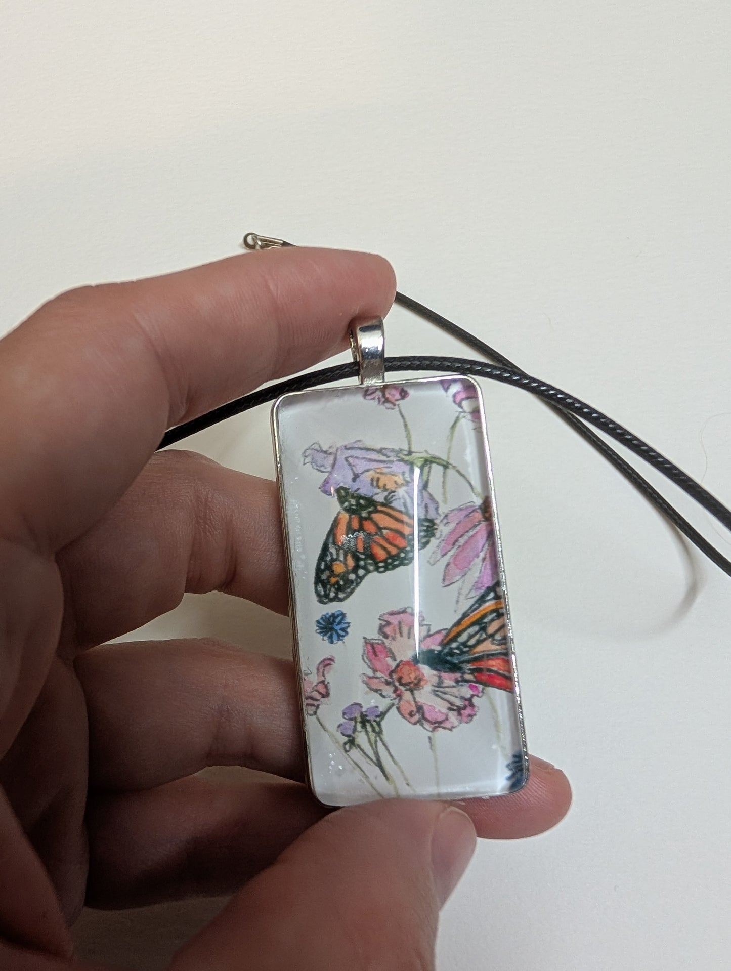 Butterfly and Flowers Pendant Necklace