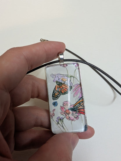 Butterfly and Flowers Pendant Necklace